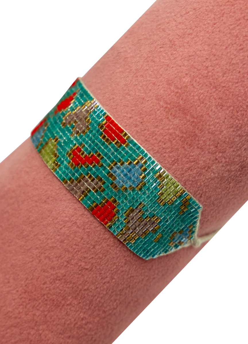 POWDER Beaded Bracelet Wide - Leopard, Aqua