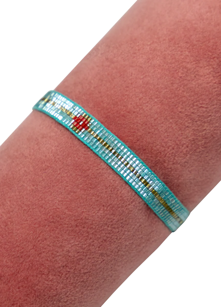 POWDER Beaded Bracelet Narrow — Aqua & Gold with Diamond
