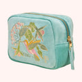 POWDER Velvet Embroidered Make Up Bag — Hummingbird, Aqua